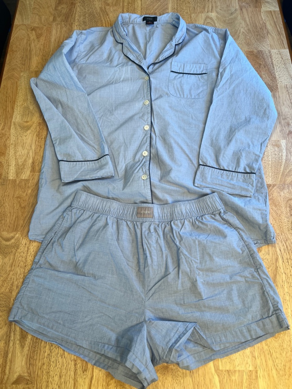 J Crew Shirt and Shorts Pajama Set Top Large Bottoms Medium Blue 100% Cotton - Picture 2 of 16